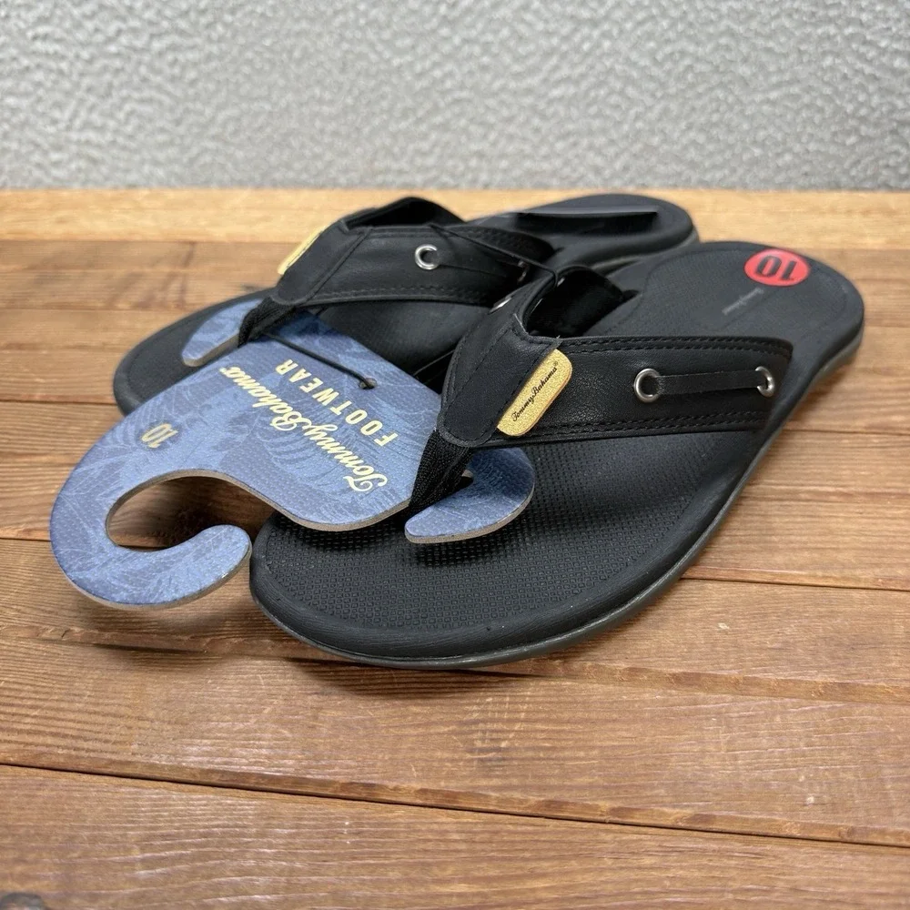Tommy Bahama Sandals Mens 10 Black TBF Coast Flip Flops Beach Summer Casual NEW